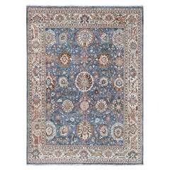 7
10 "x9
8" Blau Antik Sultanabad Design Null Flor Handgeknüpft Reine Wolle Teppich