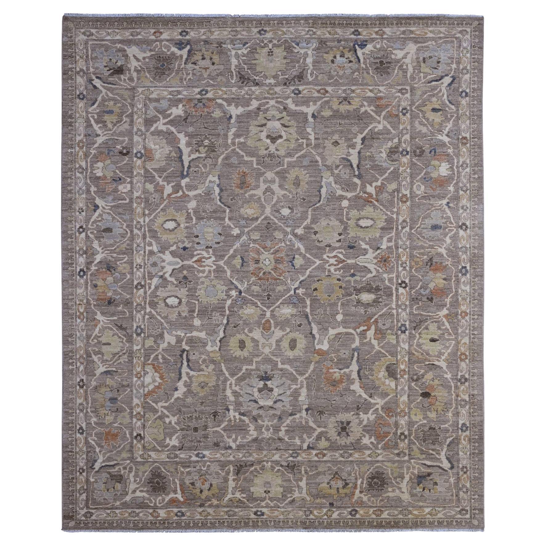 7'10 "x9'8" Brown Peshawar Mahal All Over Design Handgeknüpft Wolle Orientteppich