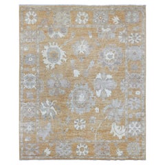 7'10"x9'8" Golden Brown Afghan Angora Oushak Hand Knotted Pure Wool Oriental Rug