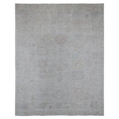 7'10"x9'8" Oyster Gray Hand Knotted Afghan Angora Oushak Pure Wool Oriental Rug