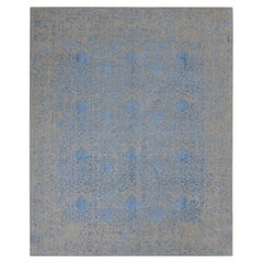 7'10"x9'9" Blue Hand Loomed Erased Broken Pomegranate Design Pure Wool Rug