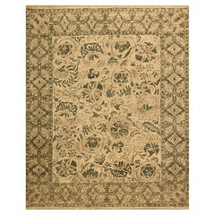 7
10 "x9
9" Alfombra anudada a mano de lana natural sin teñir con diseño de hojas por toda la superficie marrón