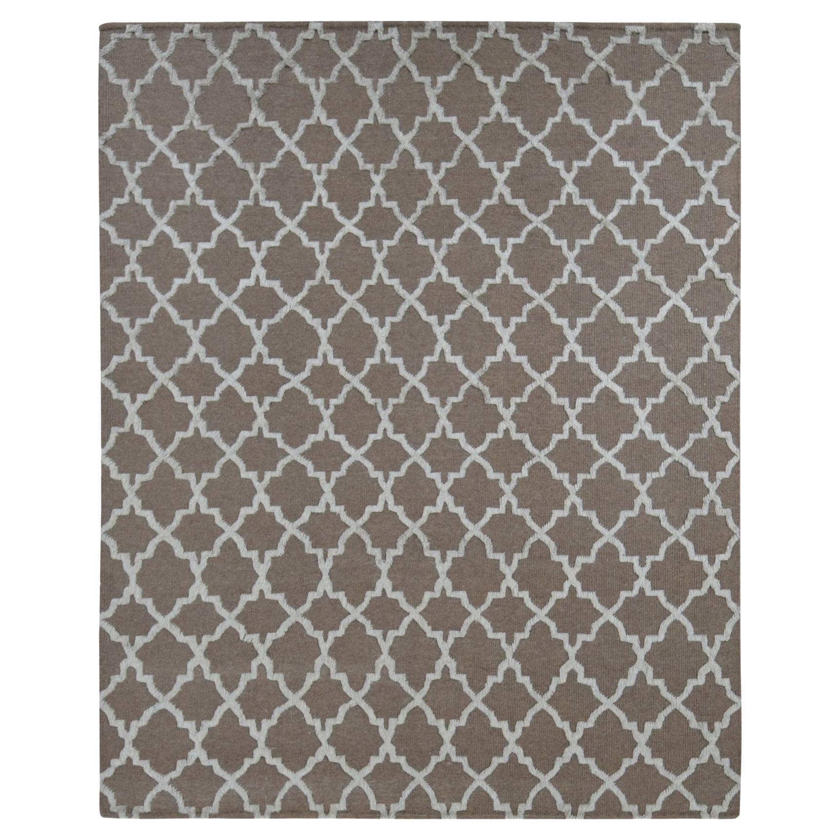 7
10"x9
9" Brown, Moroccan Crisscross Design, Pure Wool, Hand Knotted, Rug For Sale