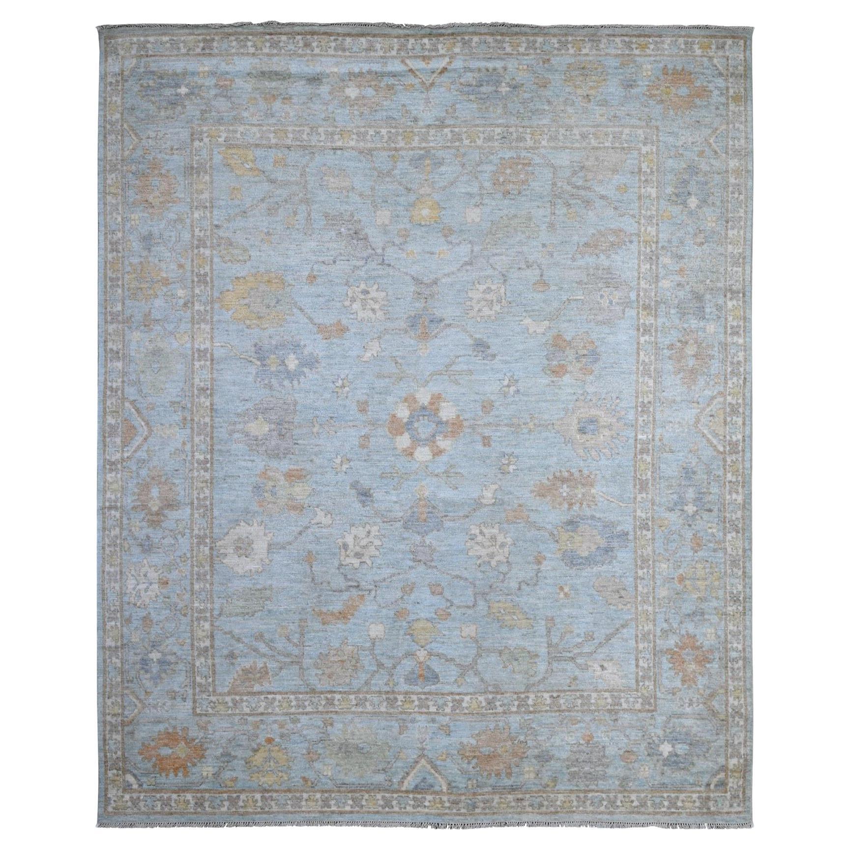 Tapis oriental Afghan Angora Oushak bleu céruléen teintures naturelles 7'10"x9'9"