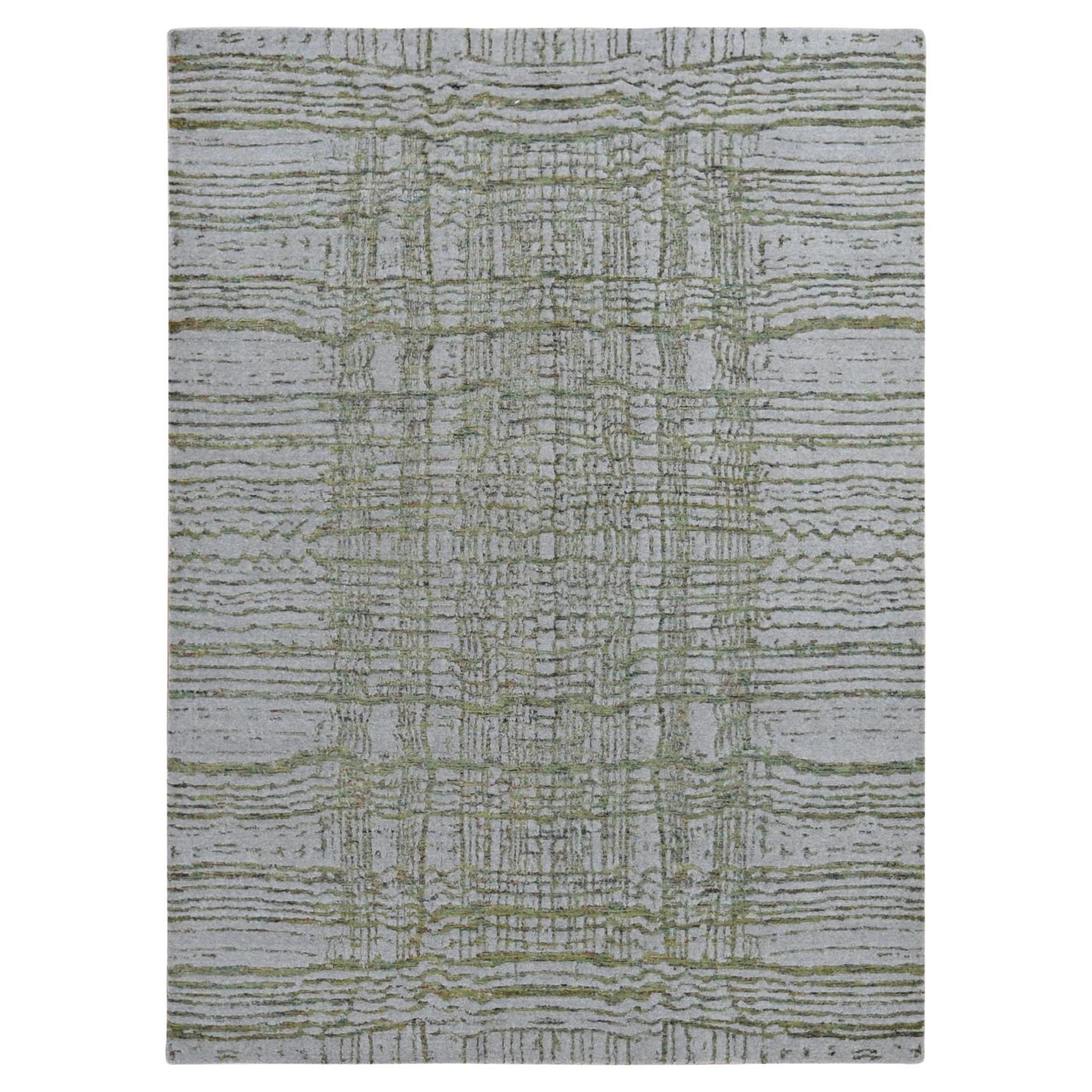 7
10 "x9
9" Tappeto Goose Gray Fine Jacquard in lana e seta moderna tessuta a mano