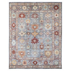 7'10 "x9'9" Gris 100% laine Afghan Angora Oushak Leaf Design Tapis noué à la main