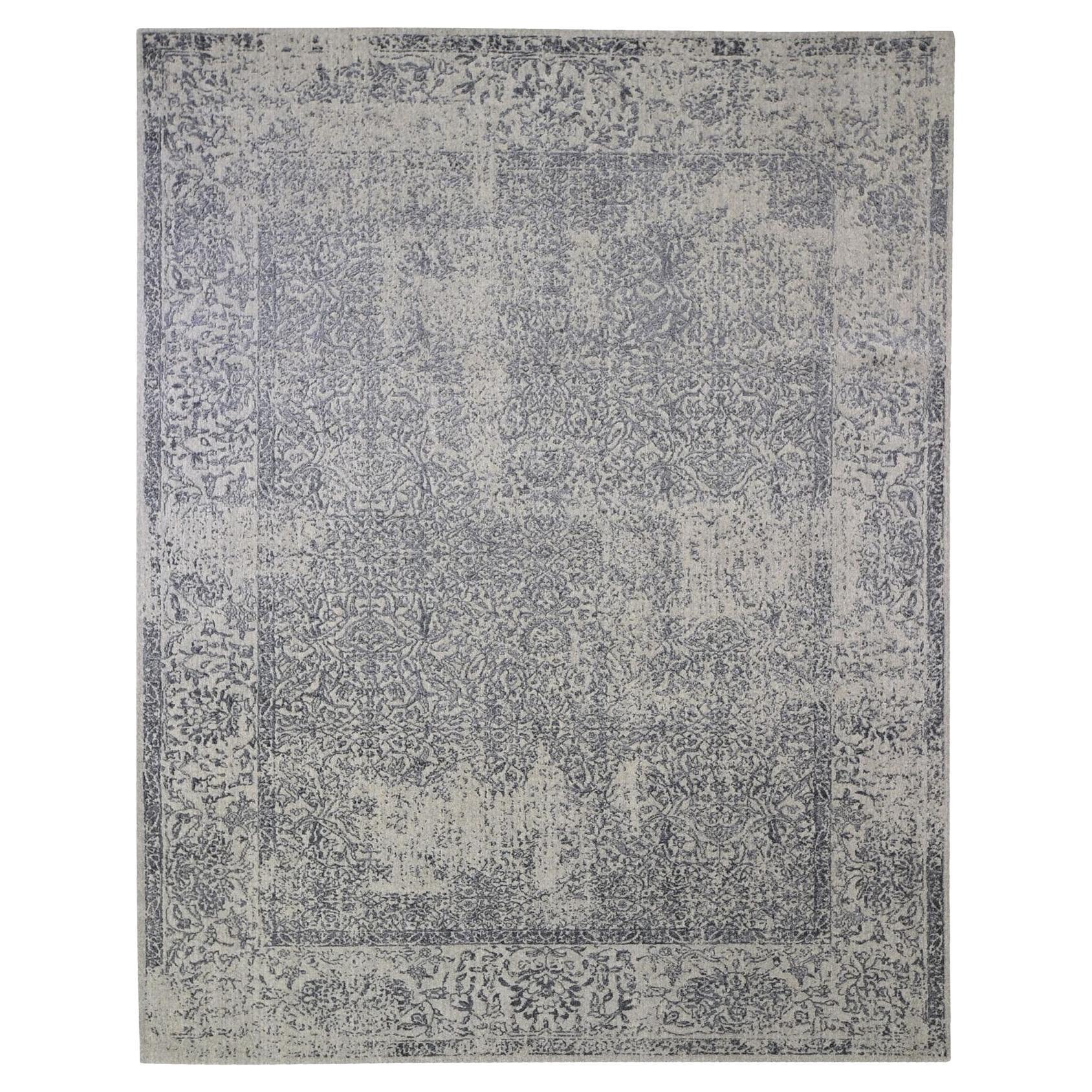 7'10"x9'9" Gray Fine jacquard Hand Loomed Erased Design Wool & Silk Oriental Rug