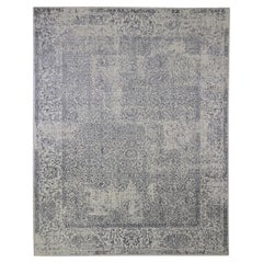 7'10 "x9'9" Grau Feiner Jacquard Handgewebter Erased Design Wolle & Seide Orientteppich