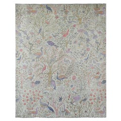 7'10"x9'9" Green Hand Knotted Peshawar Birds of Paradise Design Soft Wool Rug
