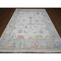 7'10 "x9'9" Silver Gray Tappeto orientale afgano annodato a mano in lana a trama d'angora Oushak