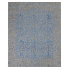 7
10 "x9
9" Himmelblau, Weiche Wolle, Handgeknüpft, Gelöschtes Mughal Jewlery Design, Teppich