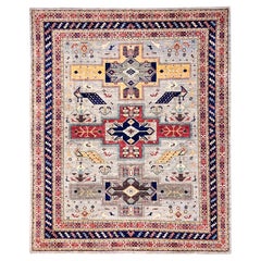 7
10 "x9
9" Spanish Gray Armenisch Inspiriert Kaukasisch Design Wolle Handgeknüpft Teppich