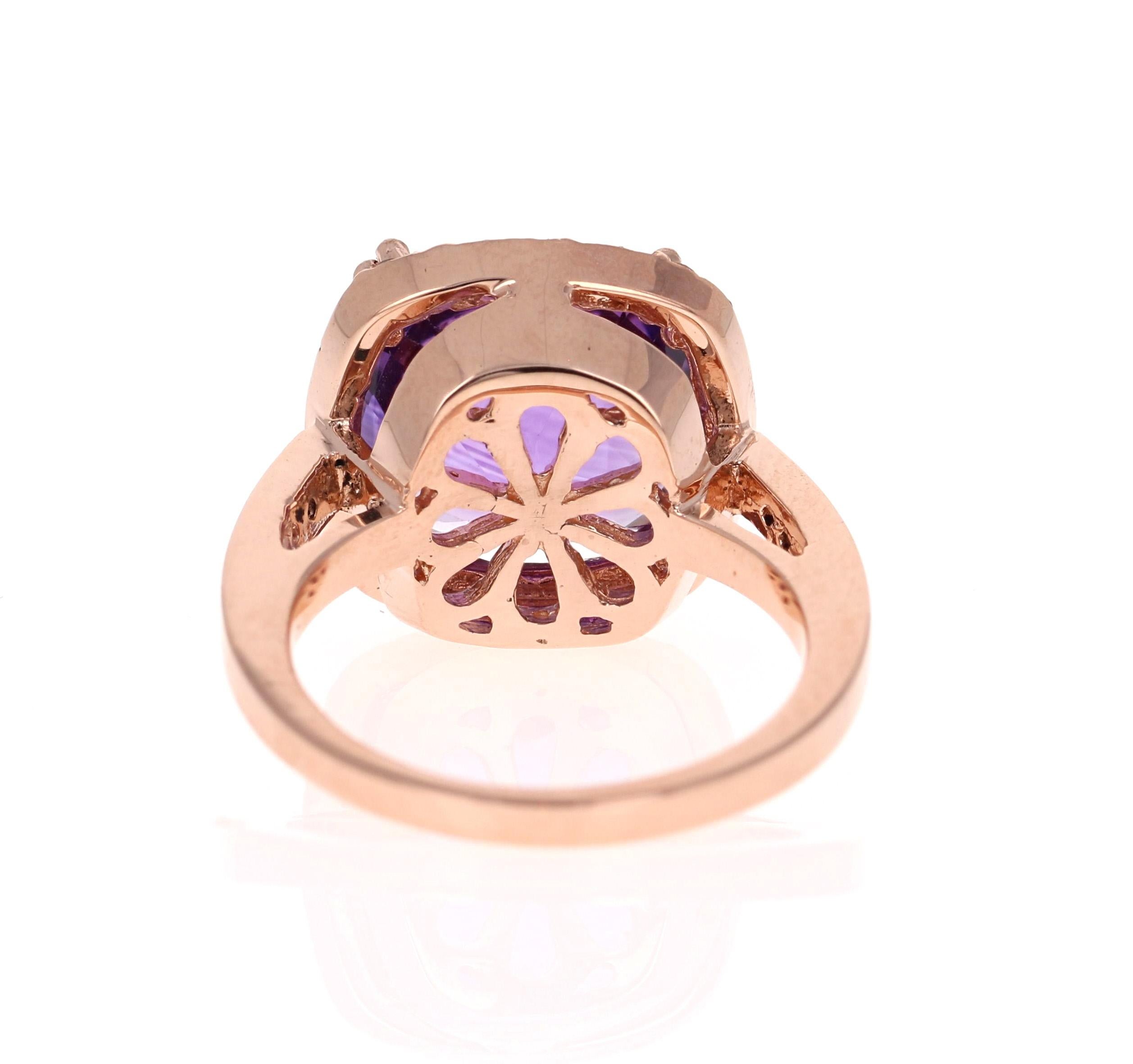 Contemporary 7.11 Carat Amethyst Pink Sapphire Diamond Rose Gold Cocktail Ring