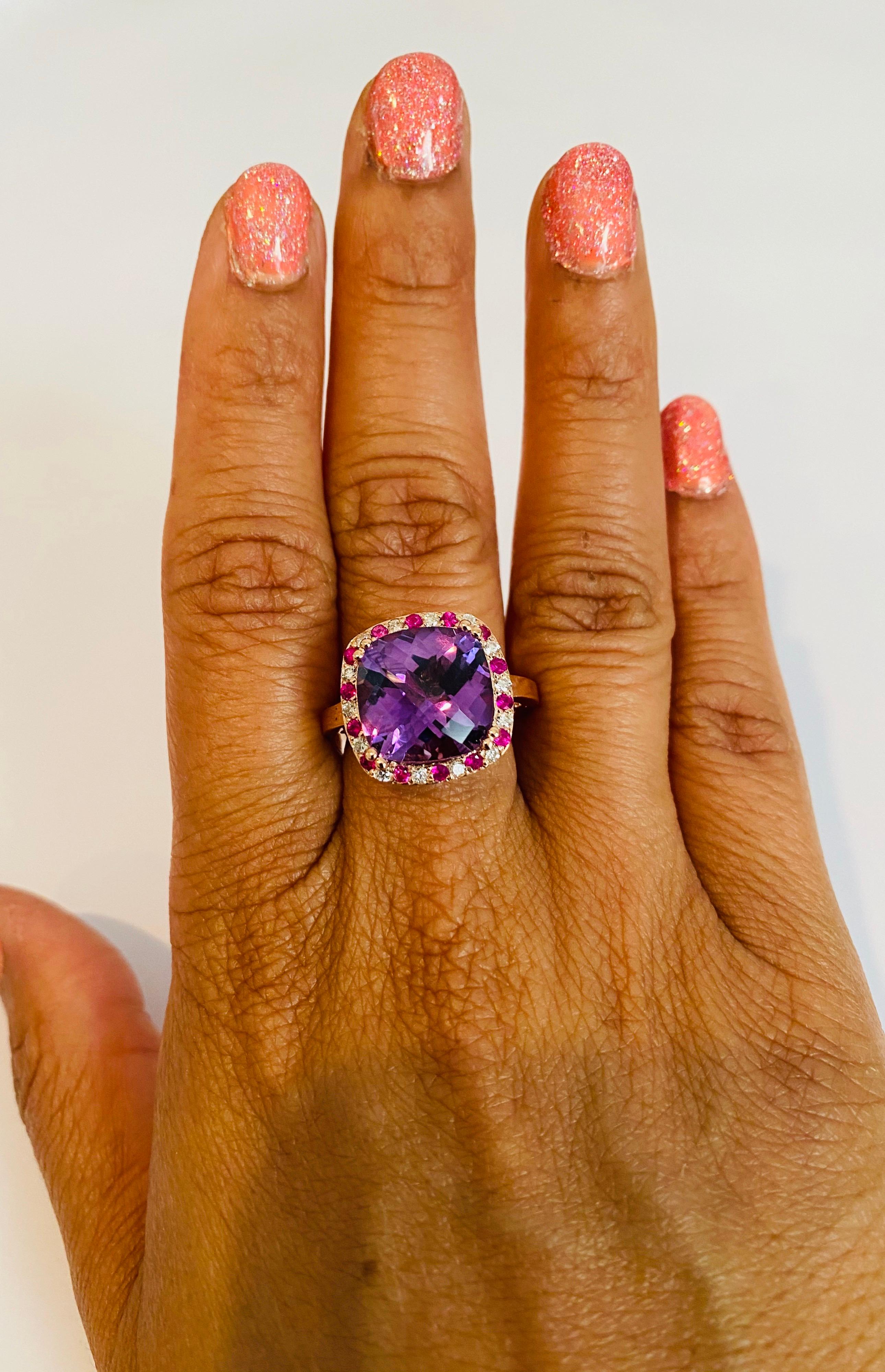 7.11 Carat Amethyst Pink Sapphire Diamond Rose Gold Cocktail Ring In New Condition In Los Angeles, CA