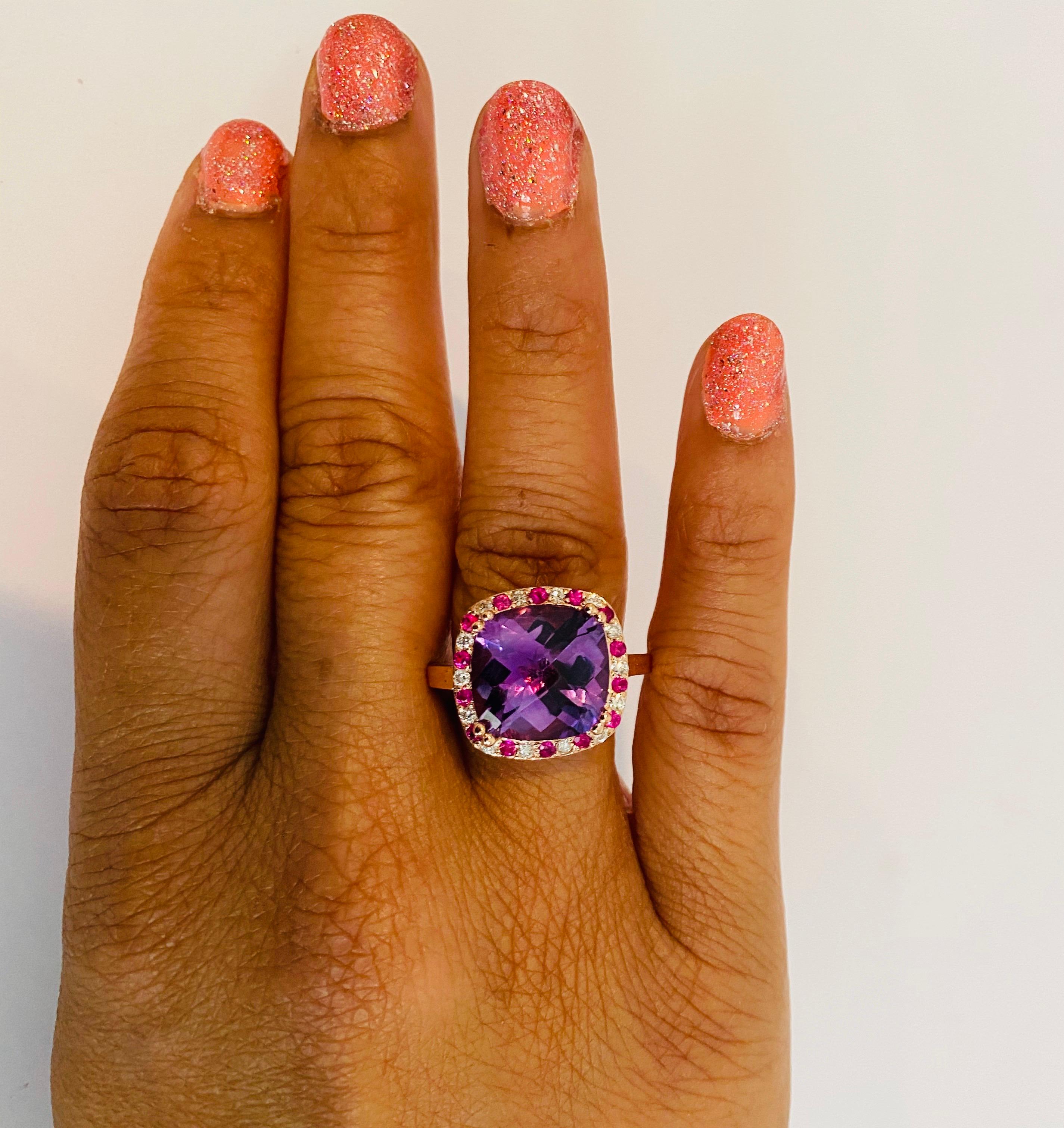 Women's 7.11 Carat Amethyst Pink Sapphire Diamond Rose Gold Cocktail Ring