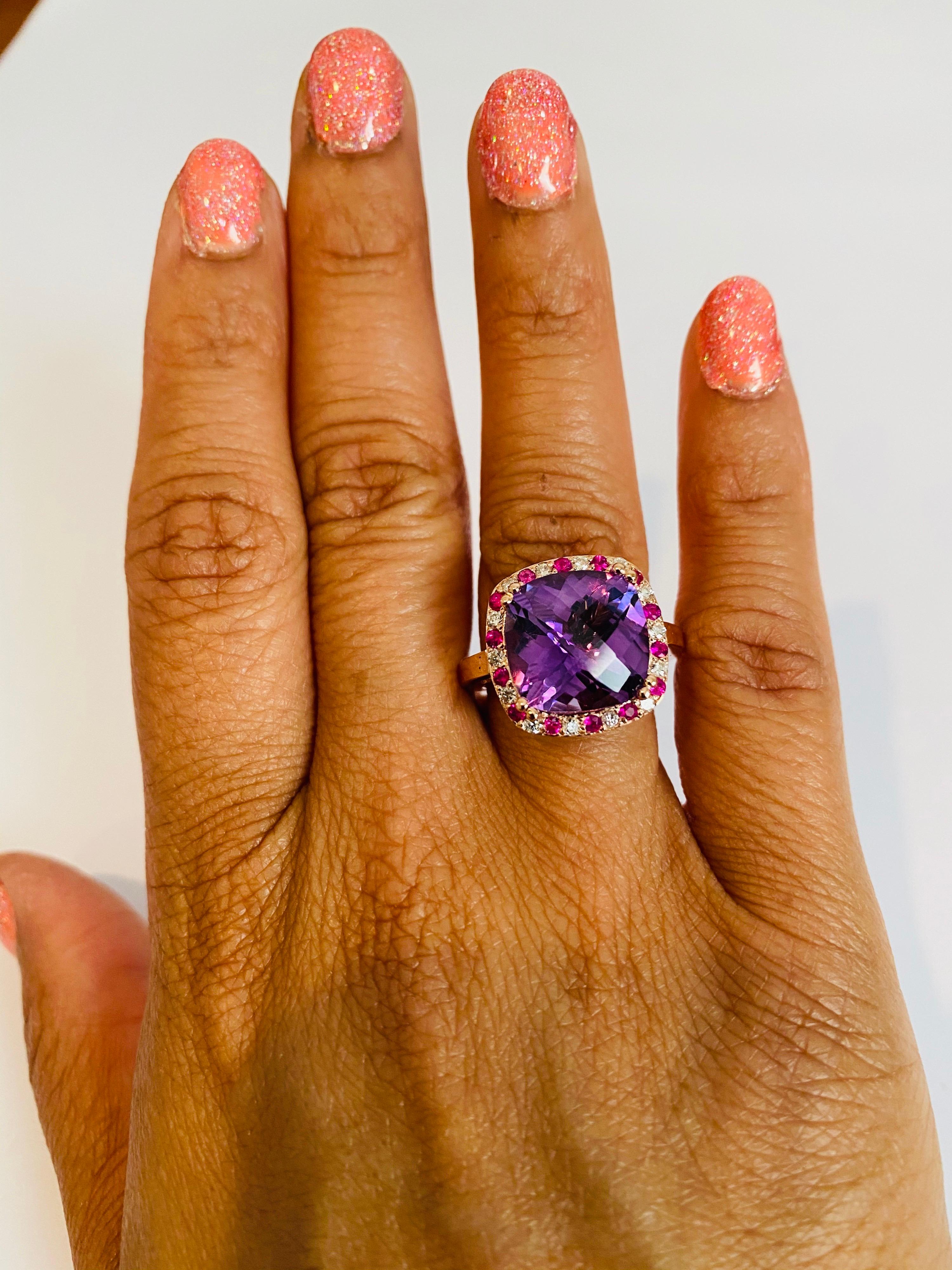 7.11 Carat Amethyst Pink Sapphire Diamond Rose Gold Cocktail Ring 1