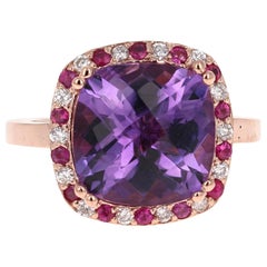 7.11 Carat Amethyst Pink Sapphire Diamond Rose Gold Cocktail Ring