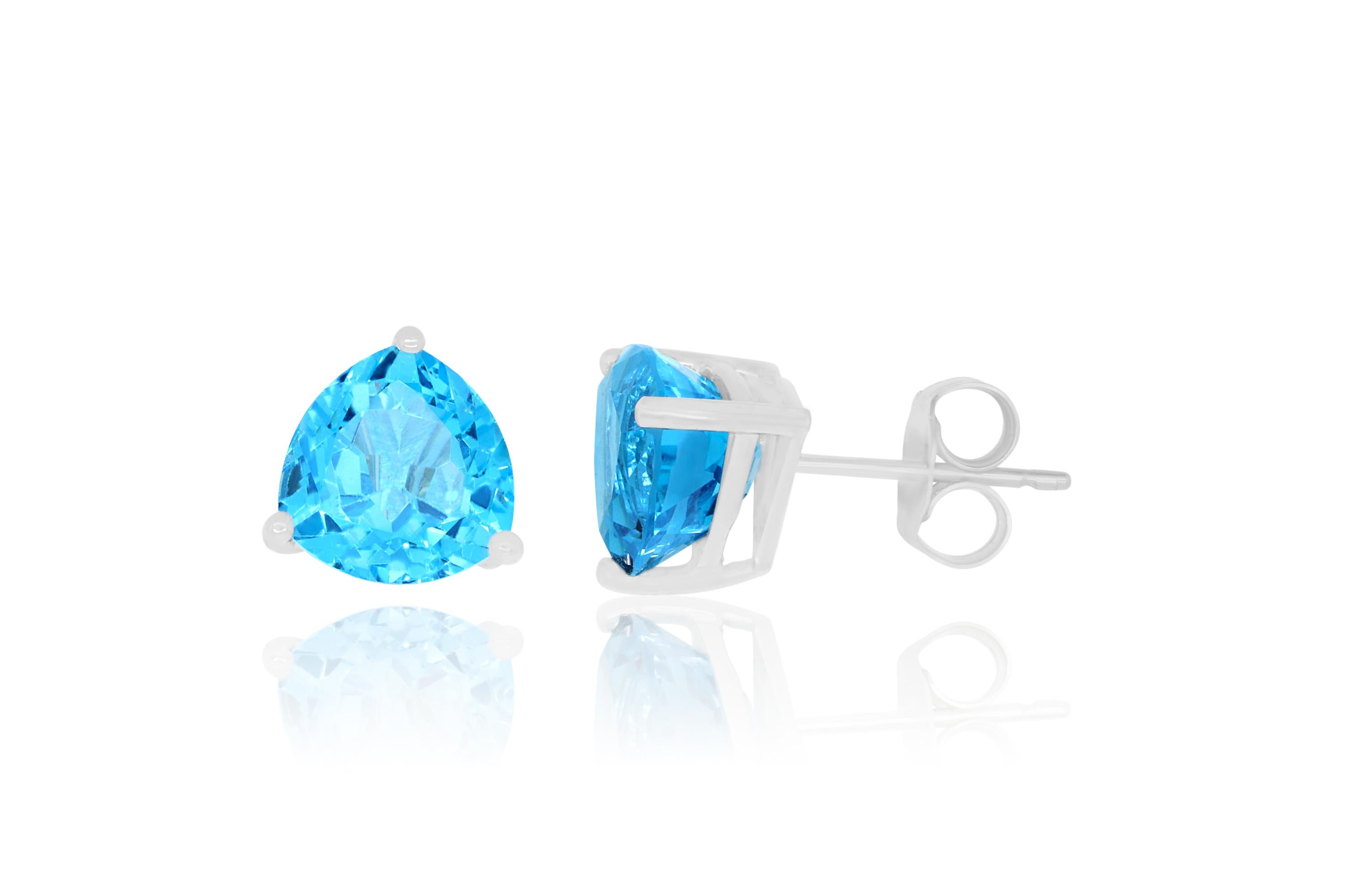 We've taken the classic pair of studs and brought it to life with 2 brightly shimmering Trillion Blue Topaz's. At 7.11 Carats, we knew it was a match made in heaven when we found these unique stones, matching so perfectly in quality and size.
