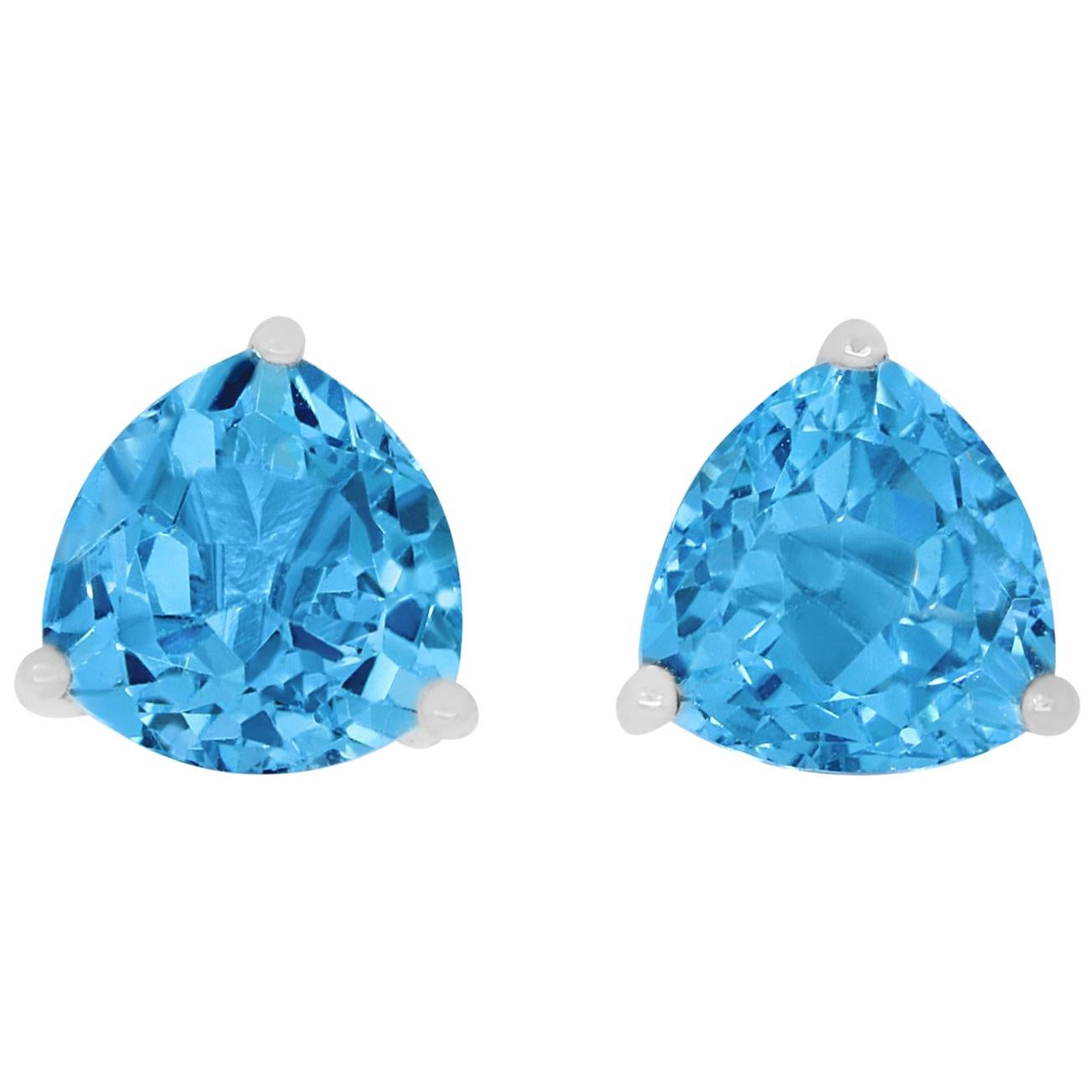 7.11 Carat Blue Topaz Trillion Stud Earrings