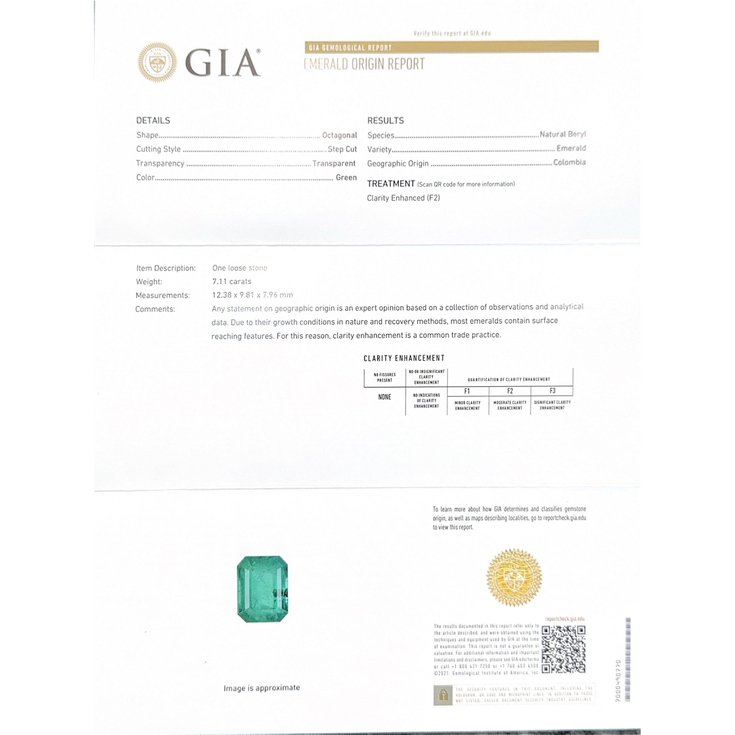 Bague en émeraude colombienne de 7,11 carats en vente 1