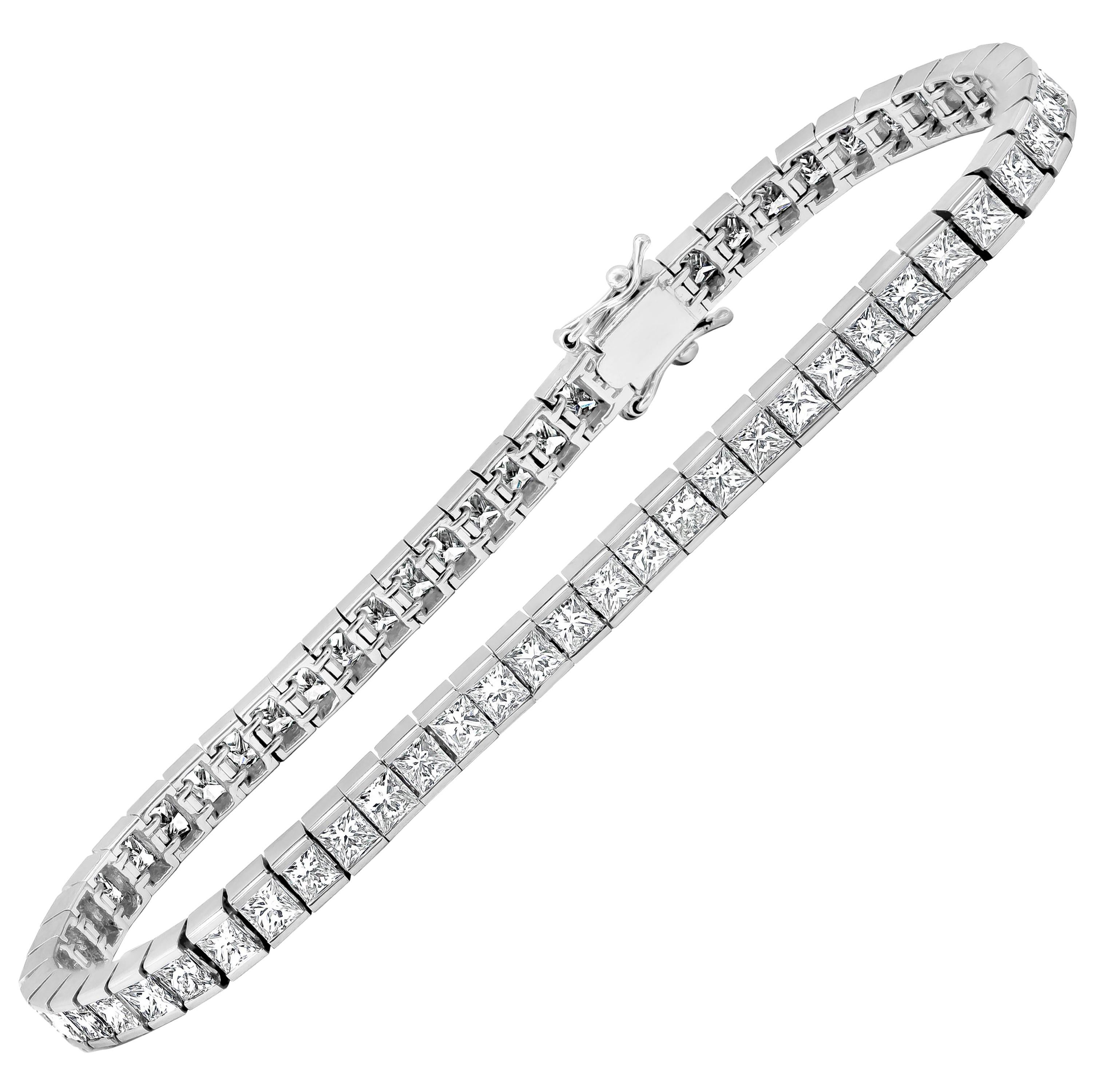 Roman Malakov 7.11 Carat Total Princess Cut Diamond Channel Set Tennis Bracelet