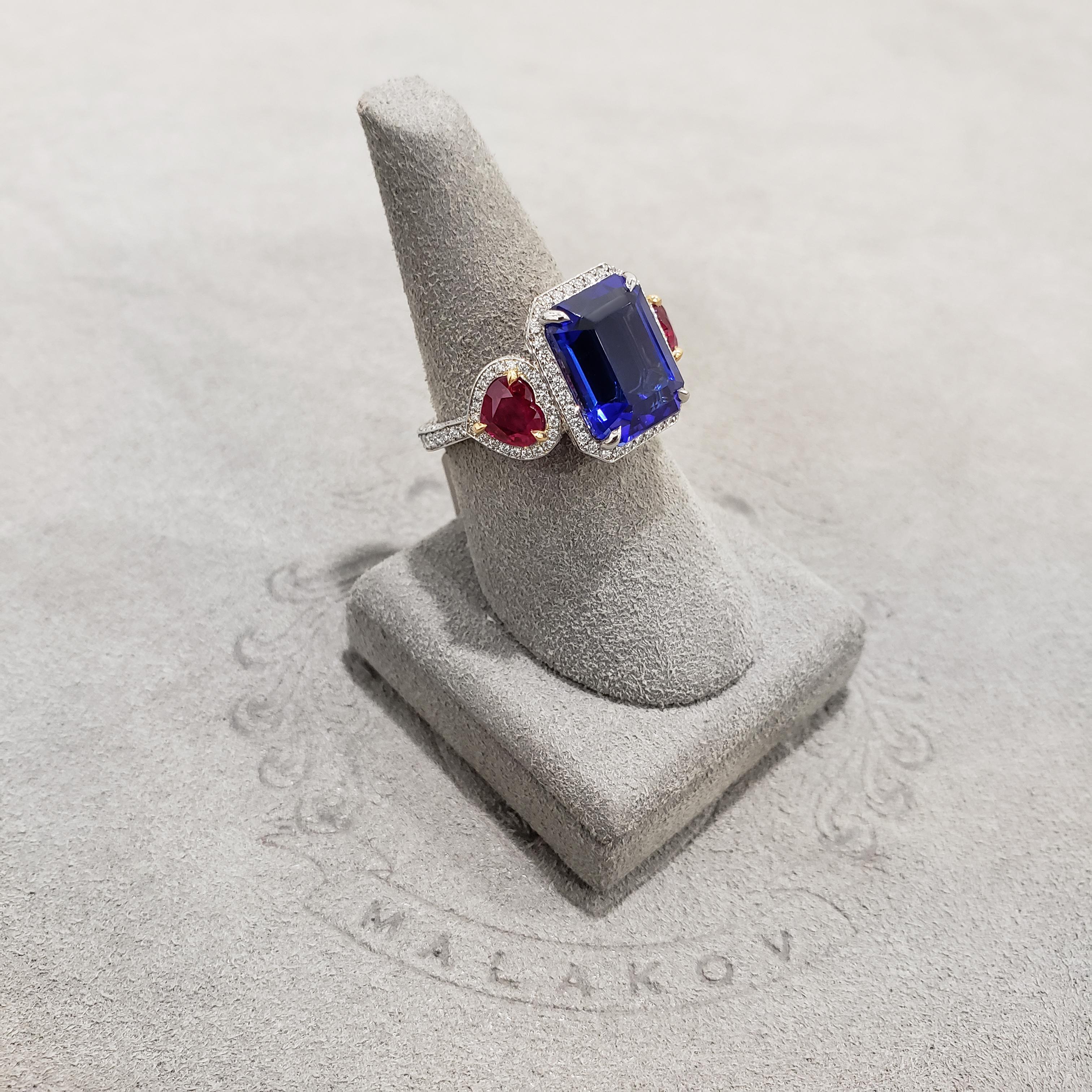 7.11 Carat Tanzanite, Ruby and Diamond Three-Stone Cocktail Ring In New Condition In New York, NY