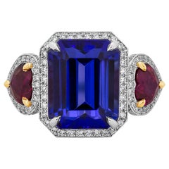 7.11 Carat Tanzanite, Ruby and Diamond Three-Stone Cocktail Ring