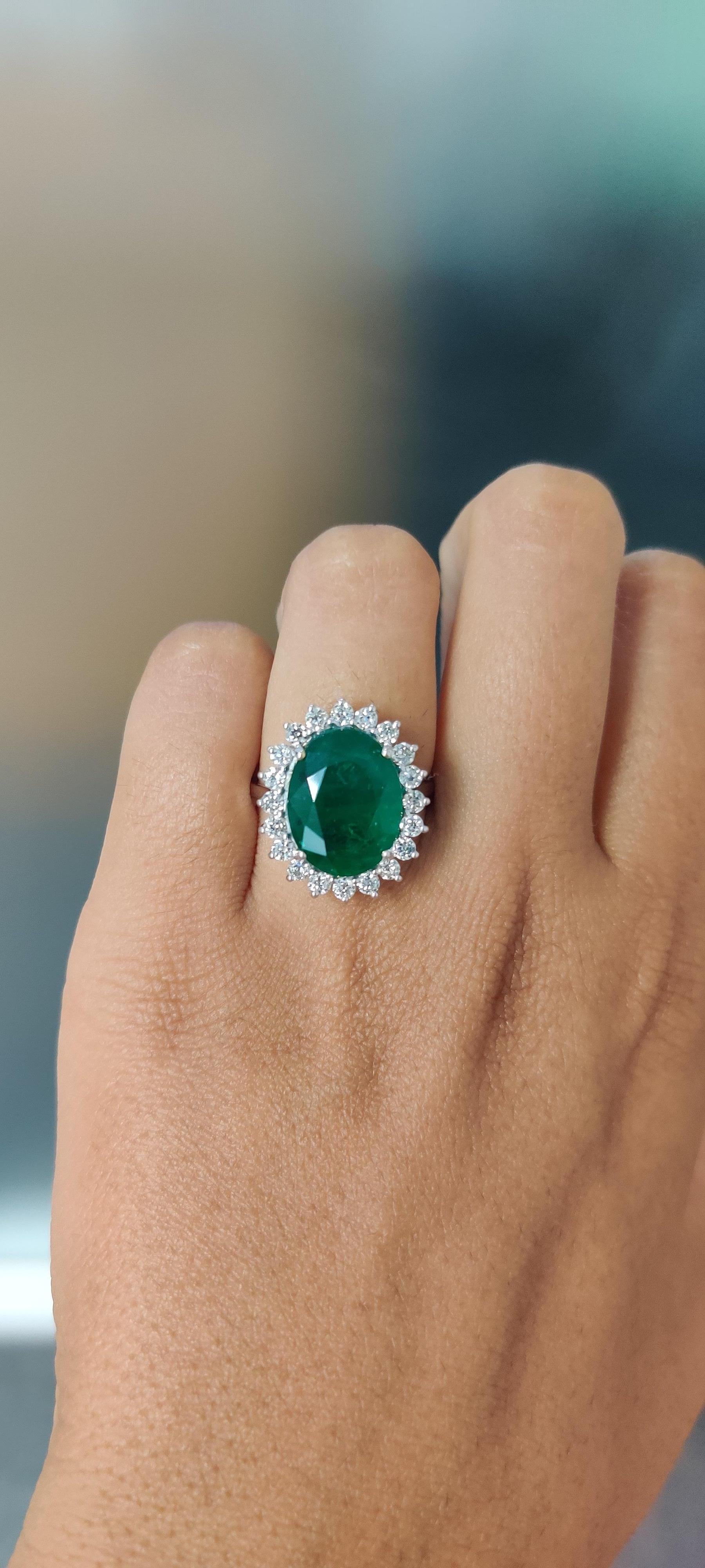 Oval Cut Christmas Special 7.11 Carat Zambian Emerald Ring with Old Cut Diamonds