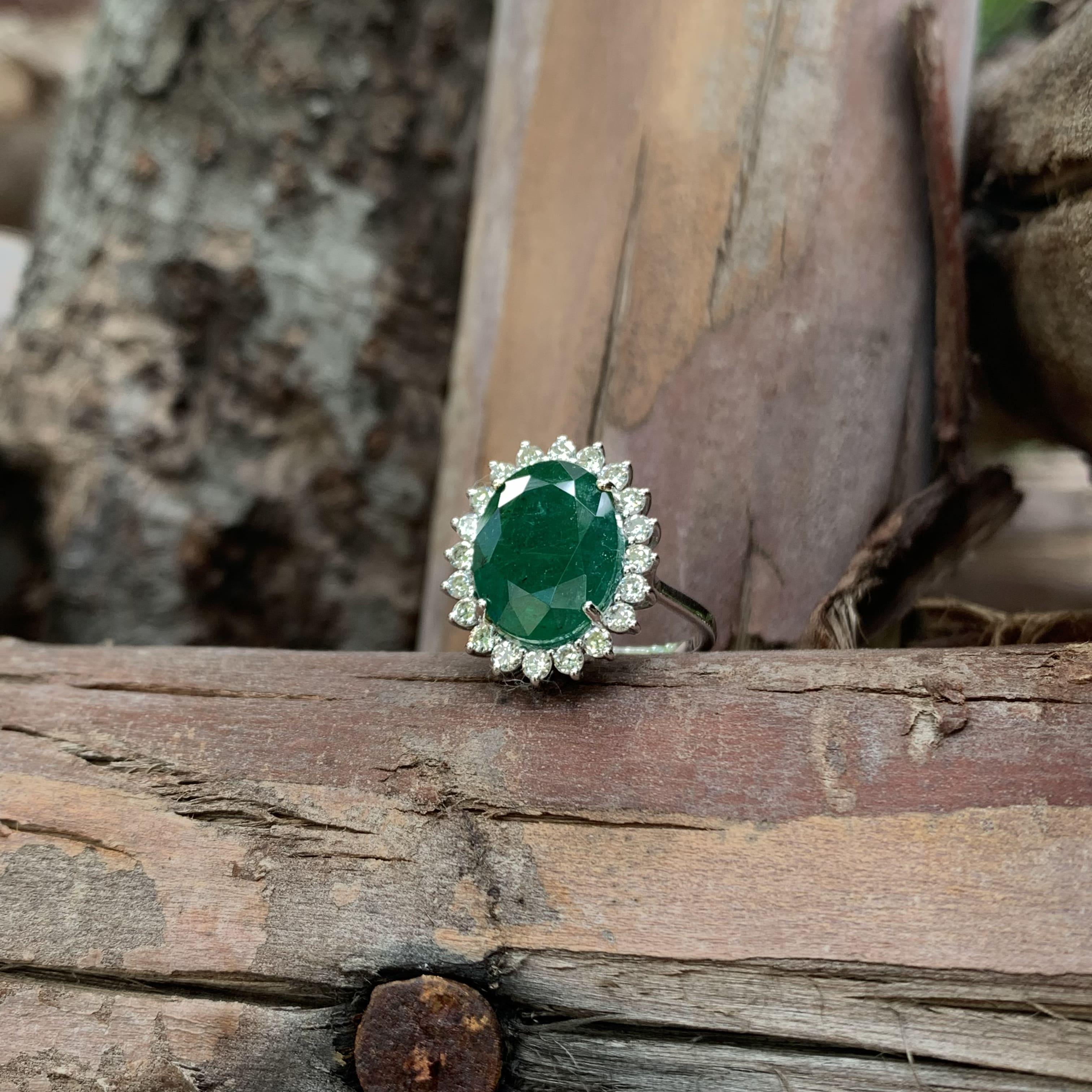 Victorian Christmas Special 7.11 Carat Zambian Emerald Ring with Old Cut Diamonds