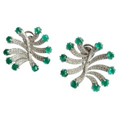 7.11 Carats, Natural Columbian Sugarloaf Emerald & Diamonds Stud Earrings