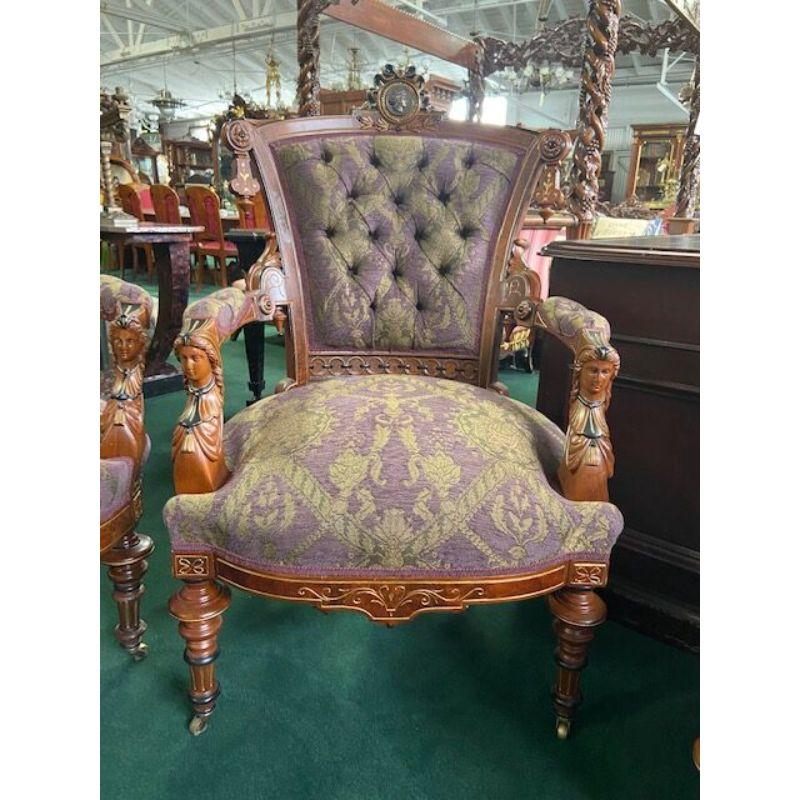 #7115 7-Piece Walnut Renaissance Revival Parlor Set by John Jelliff C.1875 For Sale 2