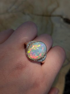 7.11cts Ethiopian Opal W Natural Diamond Accents Ring in 14k Solid Gold 17x13mm