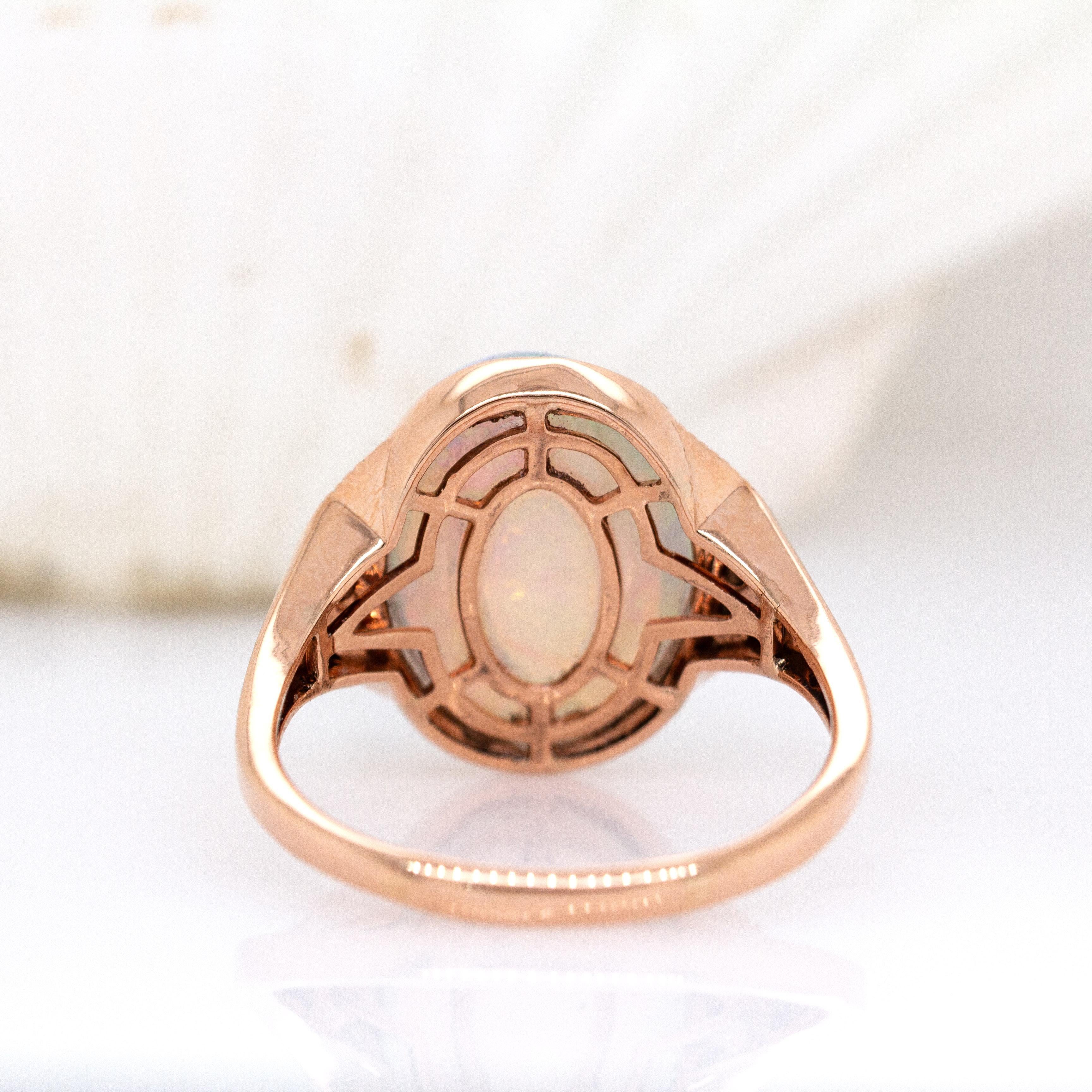 7.11cts Ethiopian Opal W Natural Diamond Accents Ring in 14k Solid Gold 17x13mm en Nuevo estado para la venta en Columbus, OH