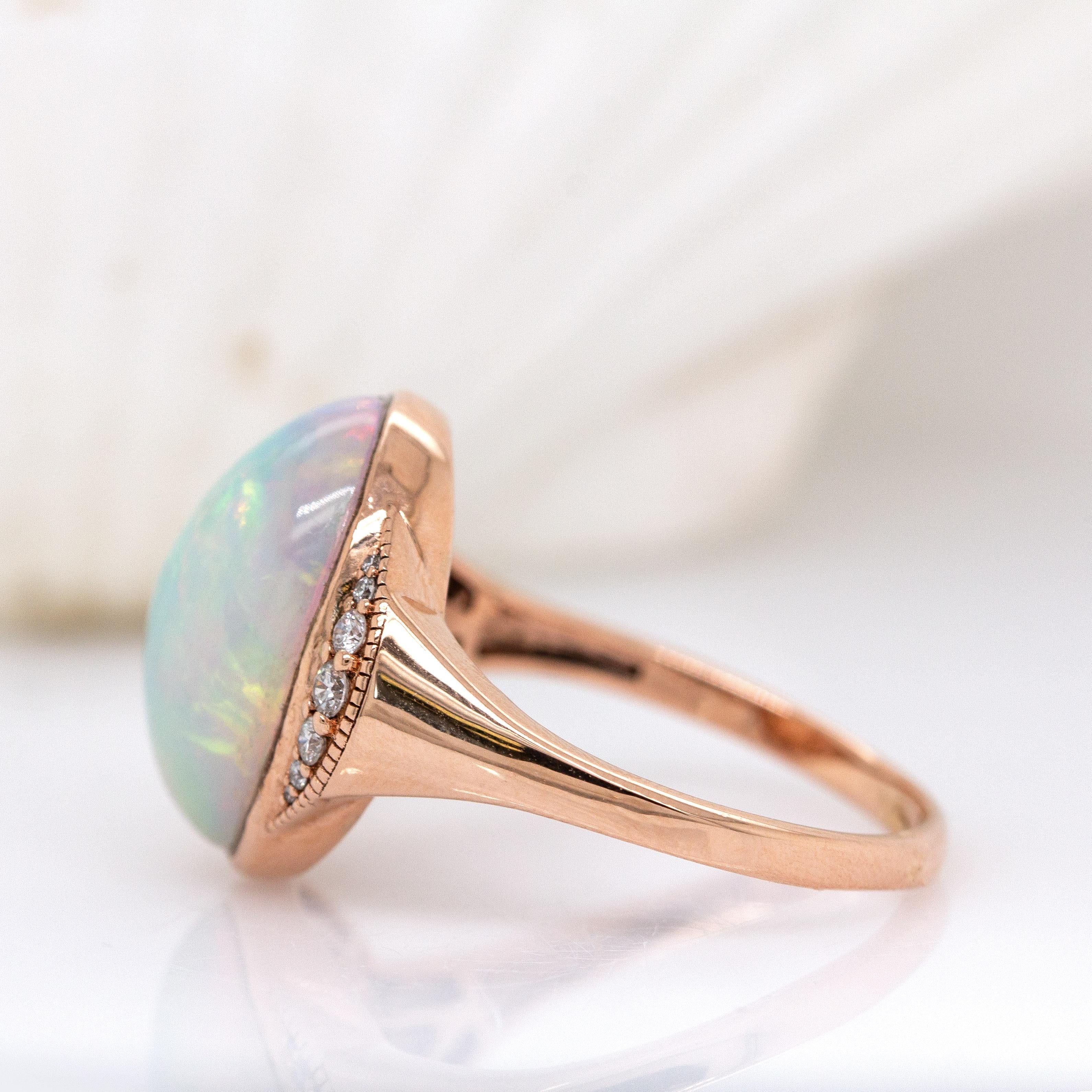 De las mujeres 7.11cts Ethiopian Opal W Natural Diamond Accents Ring in 14k Solid Gold 17x13mm en venta