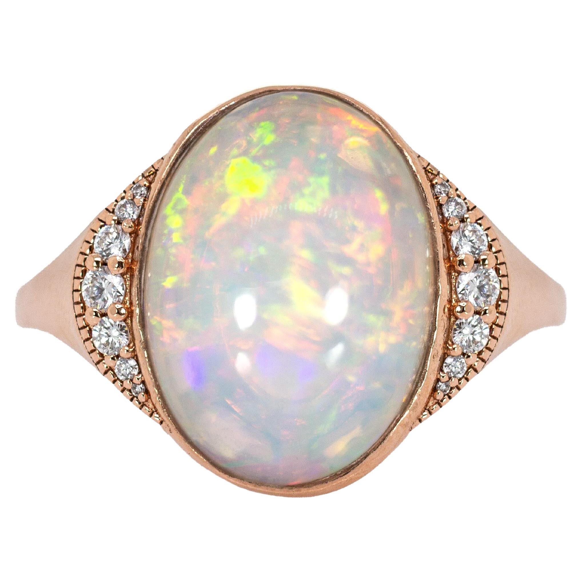Anello con opale etiope da 7,11 carati e accenti di diamanti naturali in oro massiccio 14k 17x13 mm