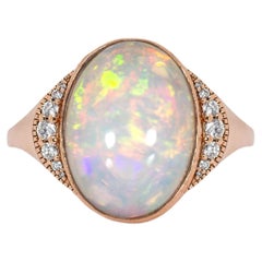 Anello con opale etiope da 7,11 carati e accenti di diamanti naturali in oro massiccio 14k 17x13 mm