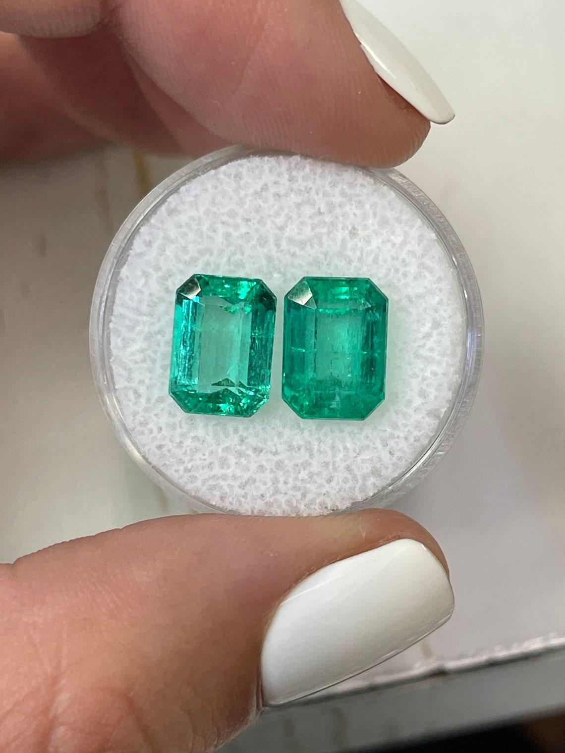 7.11tcw Vibrant Matching Emerald Cut Colombian Pair 10x8 Genuine Loose Emeralds