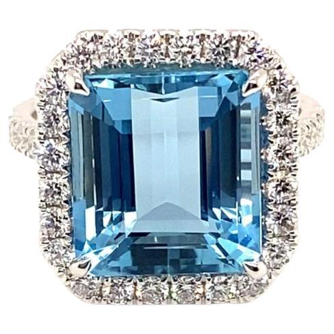 7.12 Carat Emerald Cut Aquamarine Ring in 18 Karat White Gold