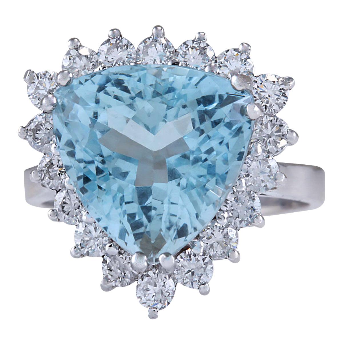 Natural Aquamarine Diamond Ring In 14 Karat White Gold  For Sale