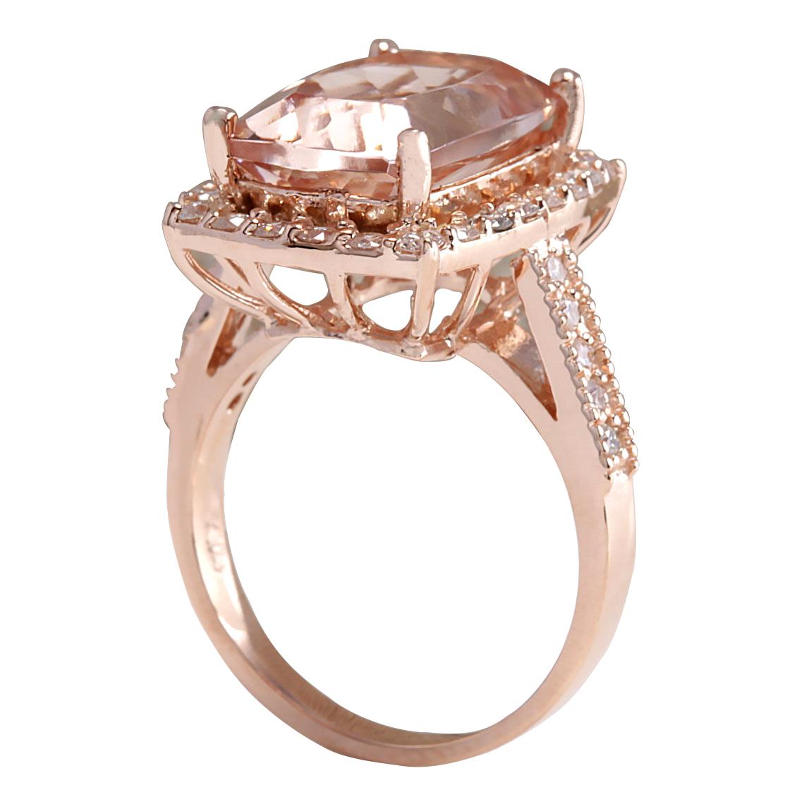 Cushion Cut Morganite Diamond Ring In 14 Karat Rose Gold Diamond Ring For Sale
