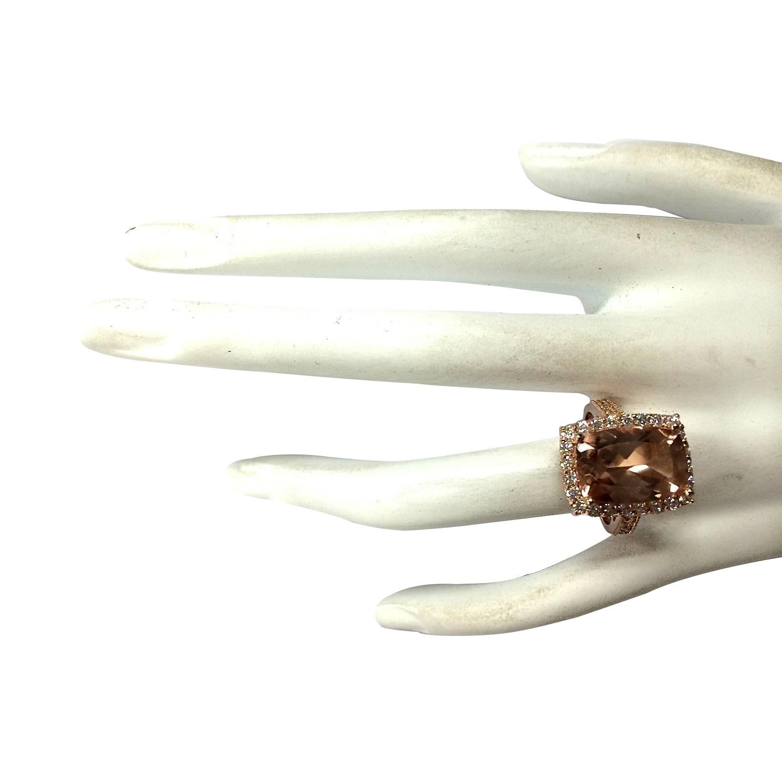 Morganite Diamond Ring In 14 Karat Rose Gold Diamond Ring In New Condition For Sale In Los Angeles, CA