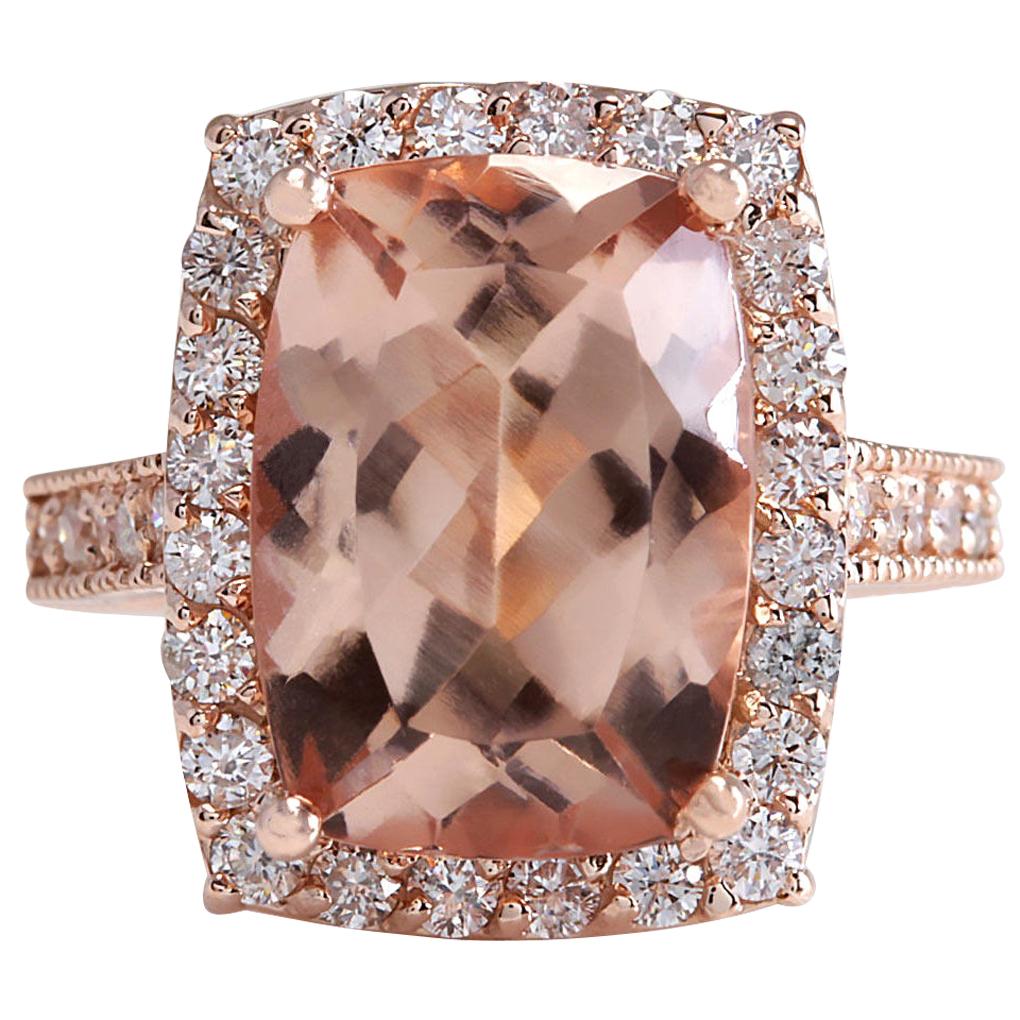 Morganite Diamond Ring In 14 Karat Rose Gold Diamond Ring For Sale