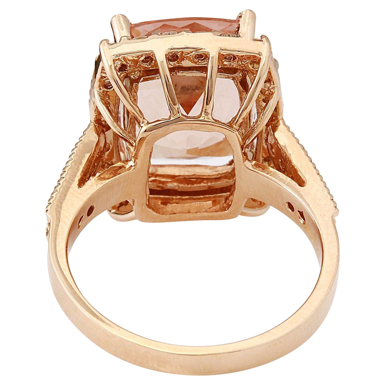 Cushion Cut Natural Morganite 14 Karat Solid Rose Gold Diamond Ring For Sale