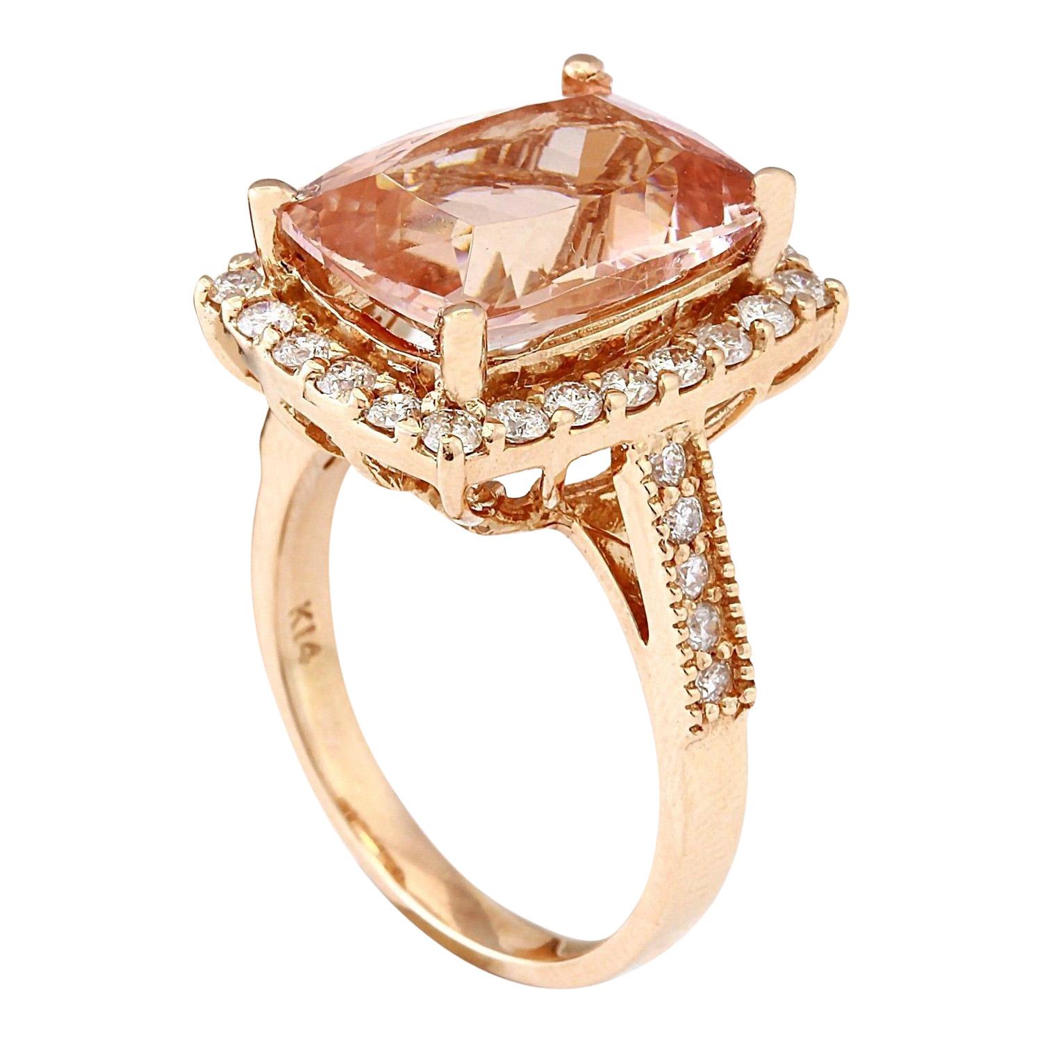 Natural Morganite 14 Karat Solid Rose Gold Diamond Ring In New Condition For Sale In Los Angeles, CA