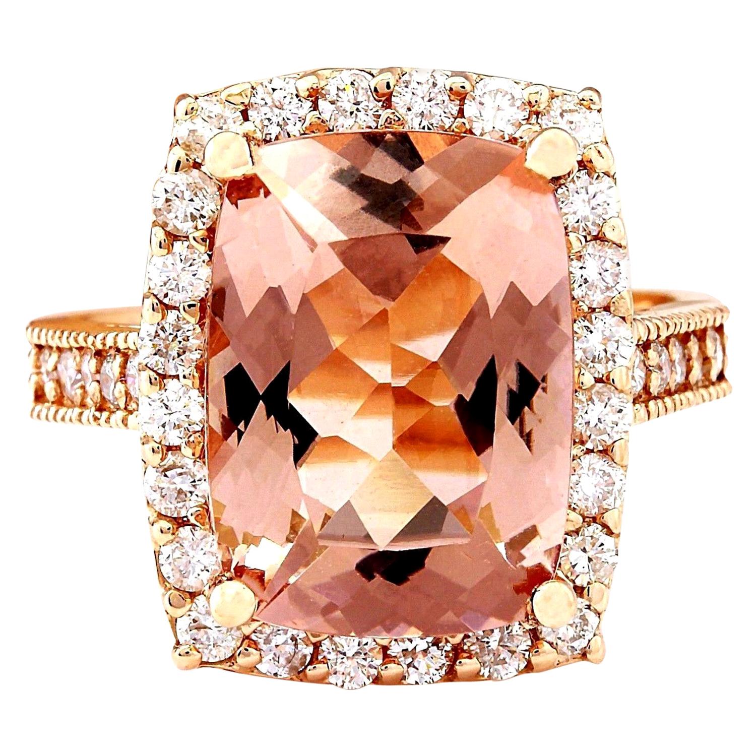 Bague en or rose massif 14 carats avec Morganite naturelle et diamant