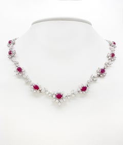 7.12 Carat Ruby and Diamond Necklace Graceful Modern Jewelry, 18K White Gold