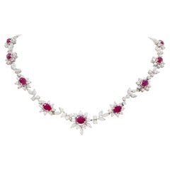 7.12 Carat Ruby and Diamond Necklace Graceful Modern Jewelry, 18K White Gold