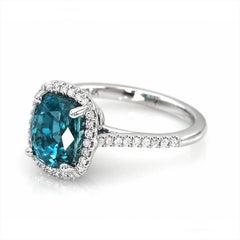 7.12 Carats Blue Zircon Diamonds set in 14K White Gold Ring