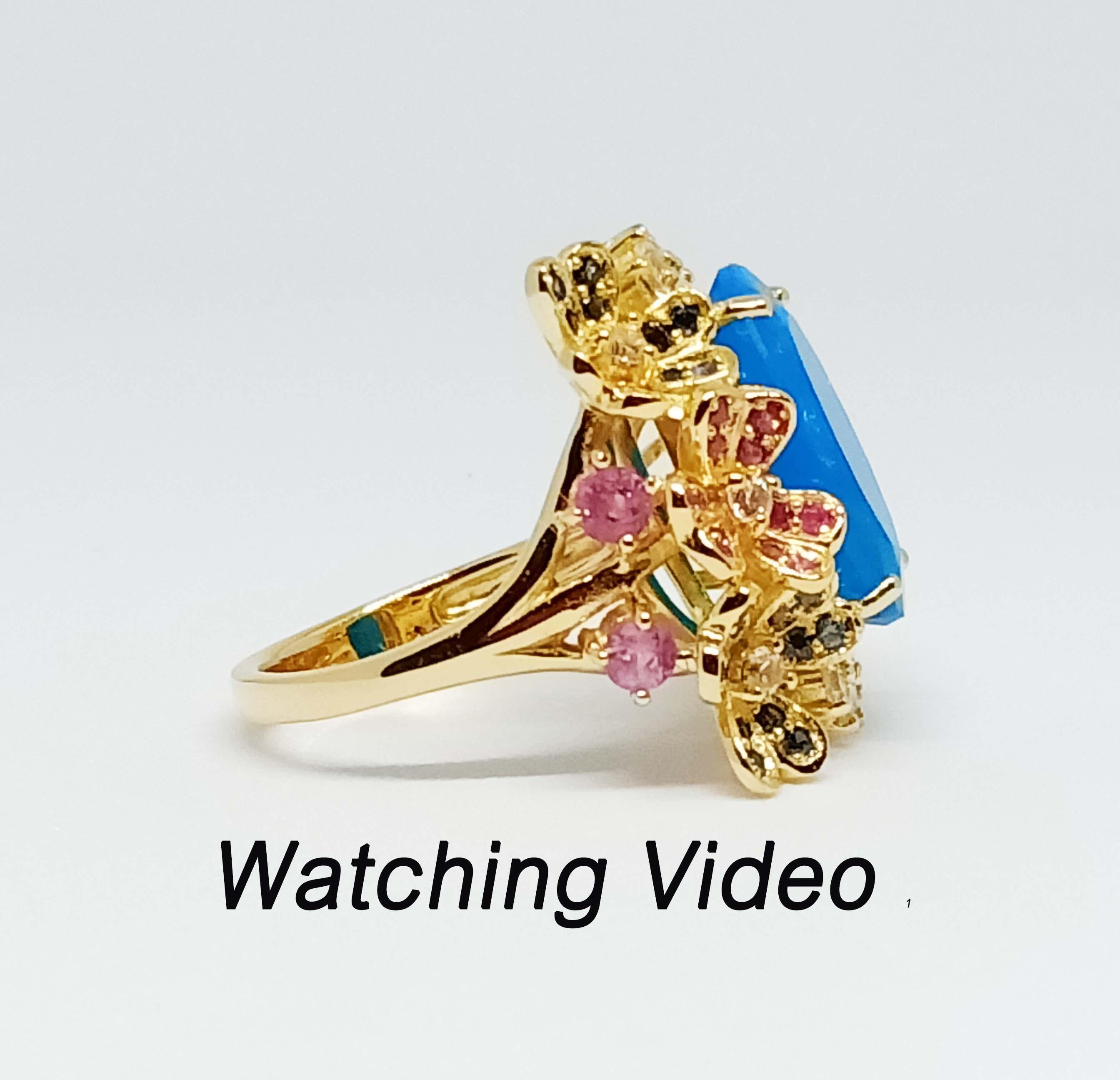 Oval Cut 7.12 cts. Blue Opal ring Sterling Silver in 18K Gold Plated.