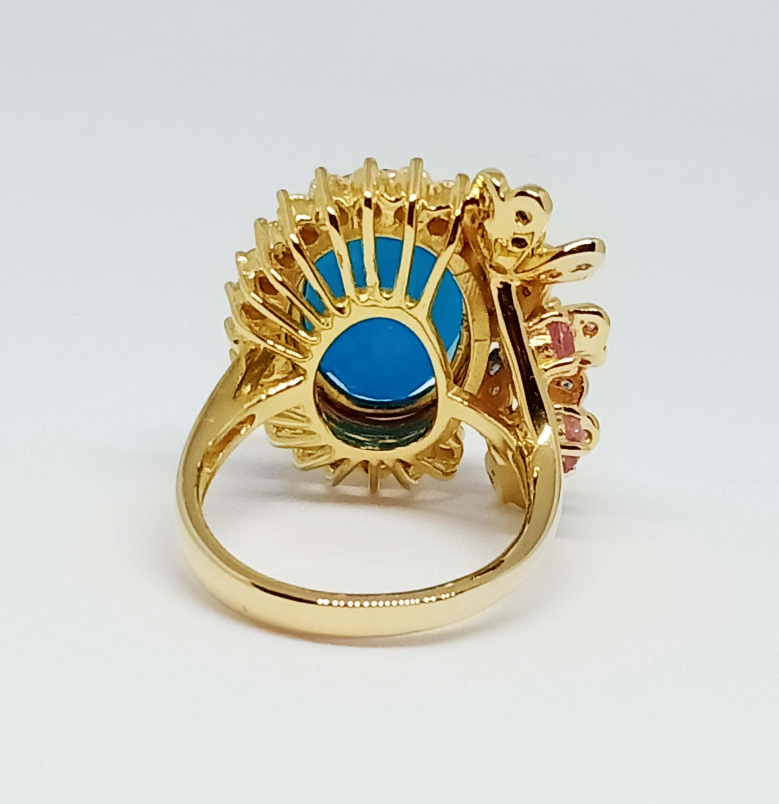 7,12 carati. Anello Opale blu in argento sterling placcato oro 18 carati. In condizioni Nuovo in vendita a Bangkok, TH